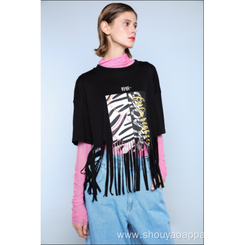 LADIES T-SHIRT WITH TASSELS